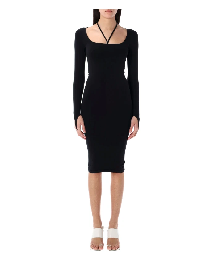 

Черное трикотажное платье миди с квадратным вырезом. Andrea Adamo, черный