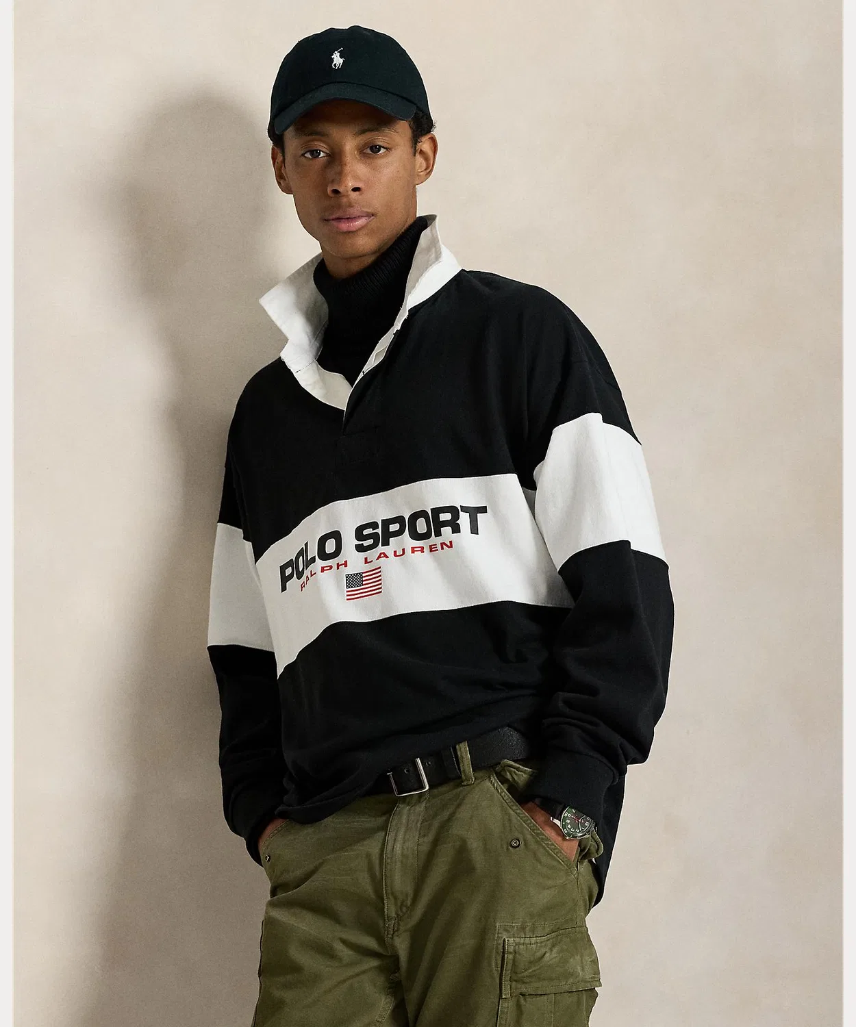 Рубашка регби Polo Sport, большой крой, Ralph Lauren, хлопок, чёрный — фото 3