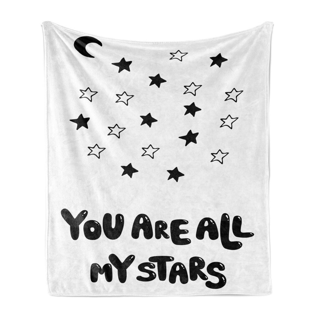 

Мягкое фланелевое флисовое одеяло ABAKUHAUS Proverb, послание You Are All My Stars, уютный плюш для использования в помещении и на улице, 125 x 175 см, черно-белое, черный