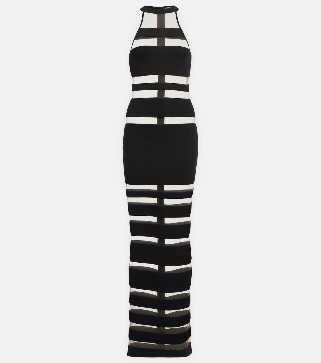 

Платье с сетчатыми вставками и вырезом-халтер Balmain, Noir