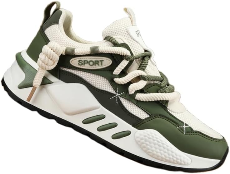 

Мужские повседневные спортивные кроссовки - дышащая резиновая подошва, шнуровка, подходят для бега и повседневной носки Hoalox, белый/зеленый