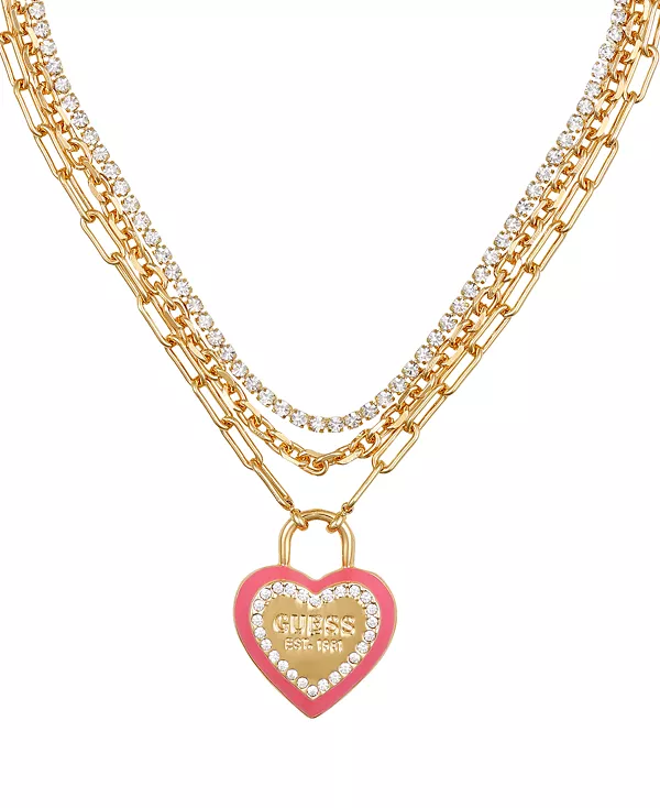 

Многослойное ожерелье с подвеской в форме сердца из золотистого кристалла с логотипом, 18 дюймов + удлинитель 2 дюйма Guess, gold