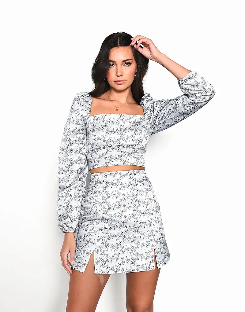 

Мини-юбка Collective The Label с разрезом спереди в мятно-цветочном стиле