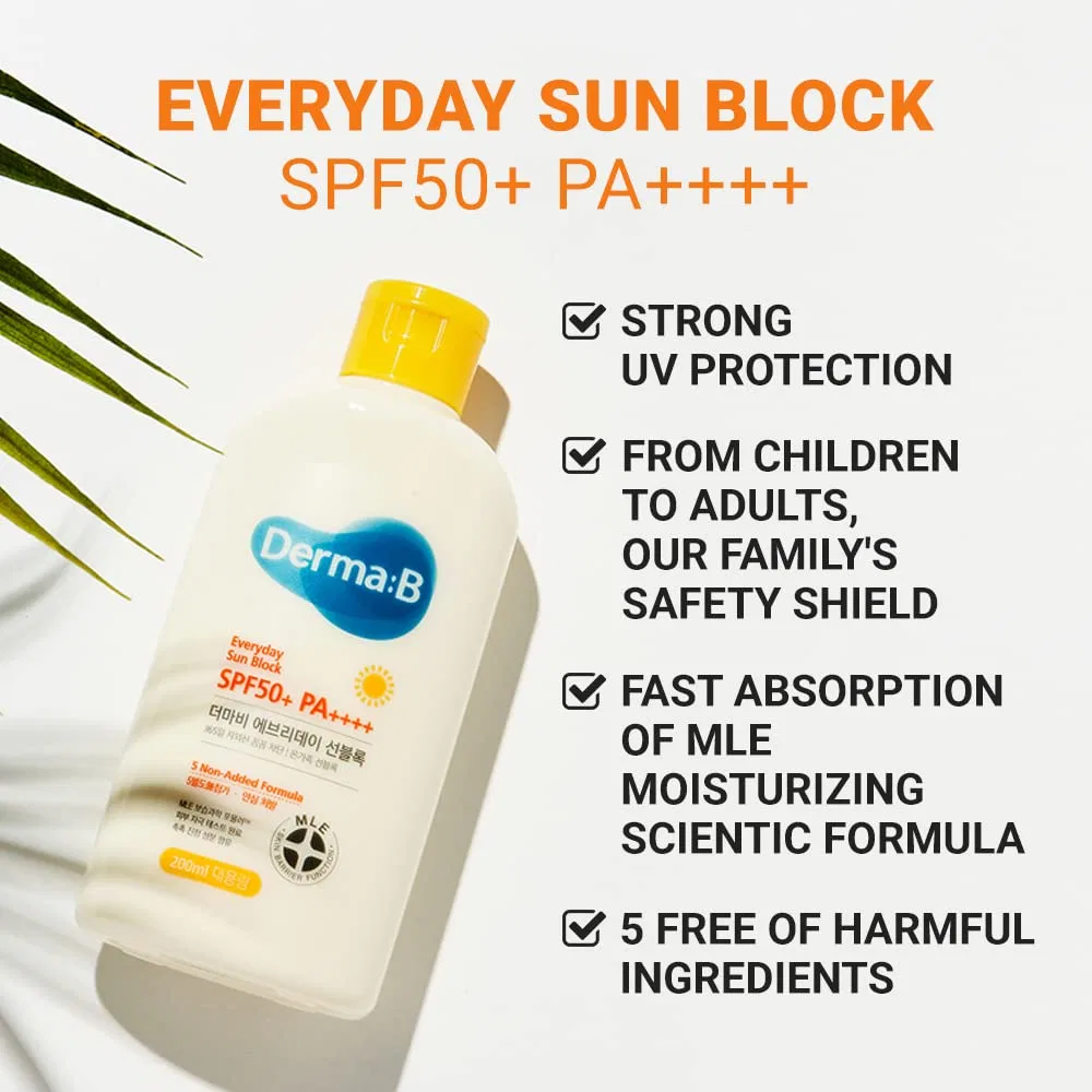 Солнцезащитный крем Everyday Sun Block SPF50+ PA++++ 200 мл от Derma B Derma B — фото 3