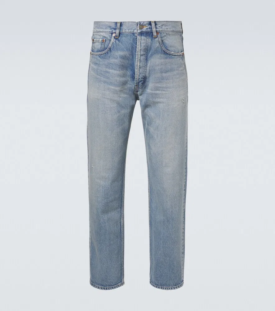Потертые прямые джинсы Saint Laurent, синий