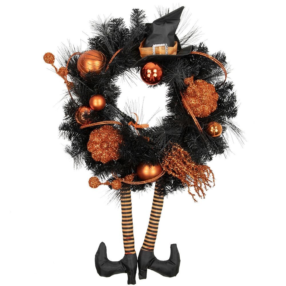 

Искусственный венок на Хэллоуин Northlight Orange & Black Witch & Pumpkins, черный