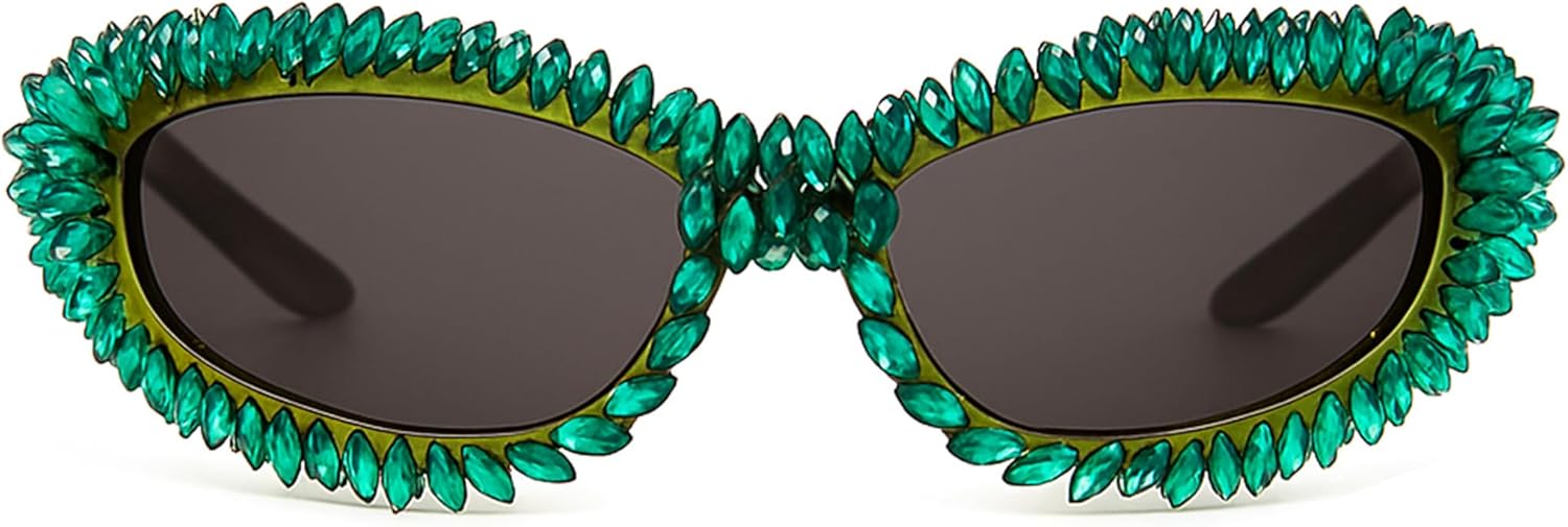 

Женские солнцезащитные очки bullabulling с блестящими стразами в форме «кошачьего глаза», ретро-очки в стиле Y2K с эффектом «обтекаемой формы», солнцезащитные очки UV400 для вечеринок, Green