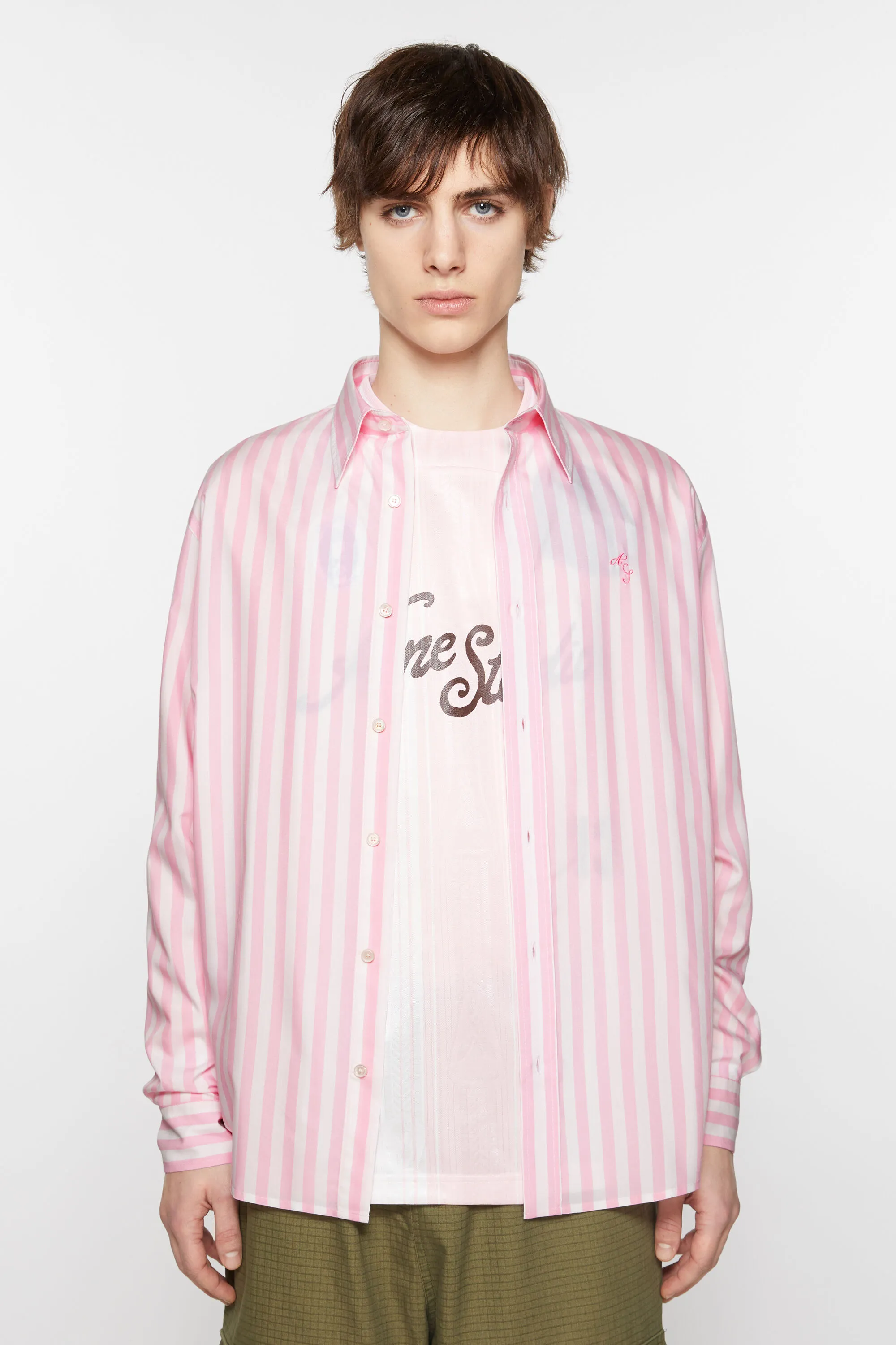 

Рубашка на пуговицах в полоску Acne Studios, розово-белый