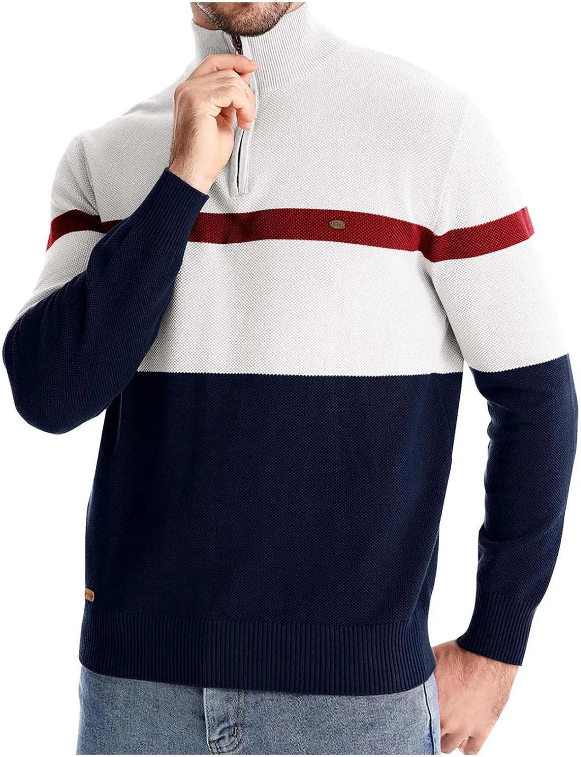 

Свитер-поло Muscularfit с длинным рукавом и молнией на четверть, цветной блок, легкий вязаный, повседневный, приталенный, теплый