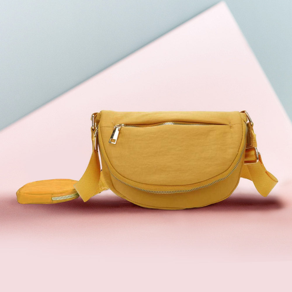 

Полукруглая сумка через плечо из цельного нейлона FASHNZFAB, Mustard