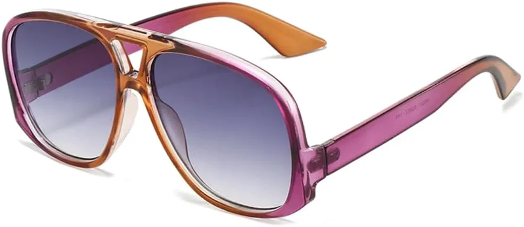 

Модные солнцезащитные очки большого размера с двойной перемычкой для женщин, градиентные очки с защитой от УФ-излучения UV400 для мужчин UATXTAU, Tea Purple Grey