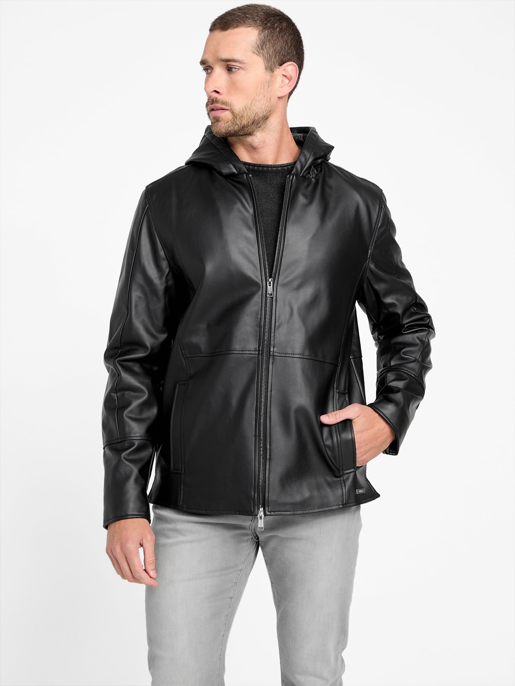 

Куртка с капюшоном из искусственной кожи Andy Guess Factory, черный