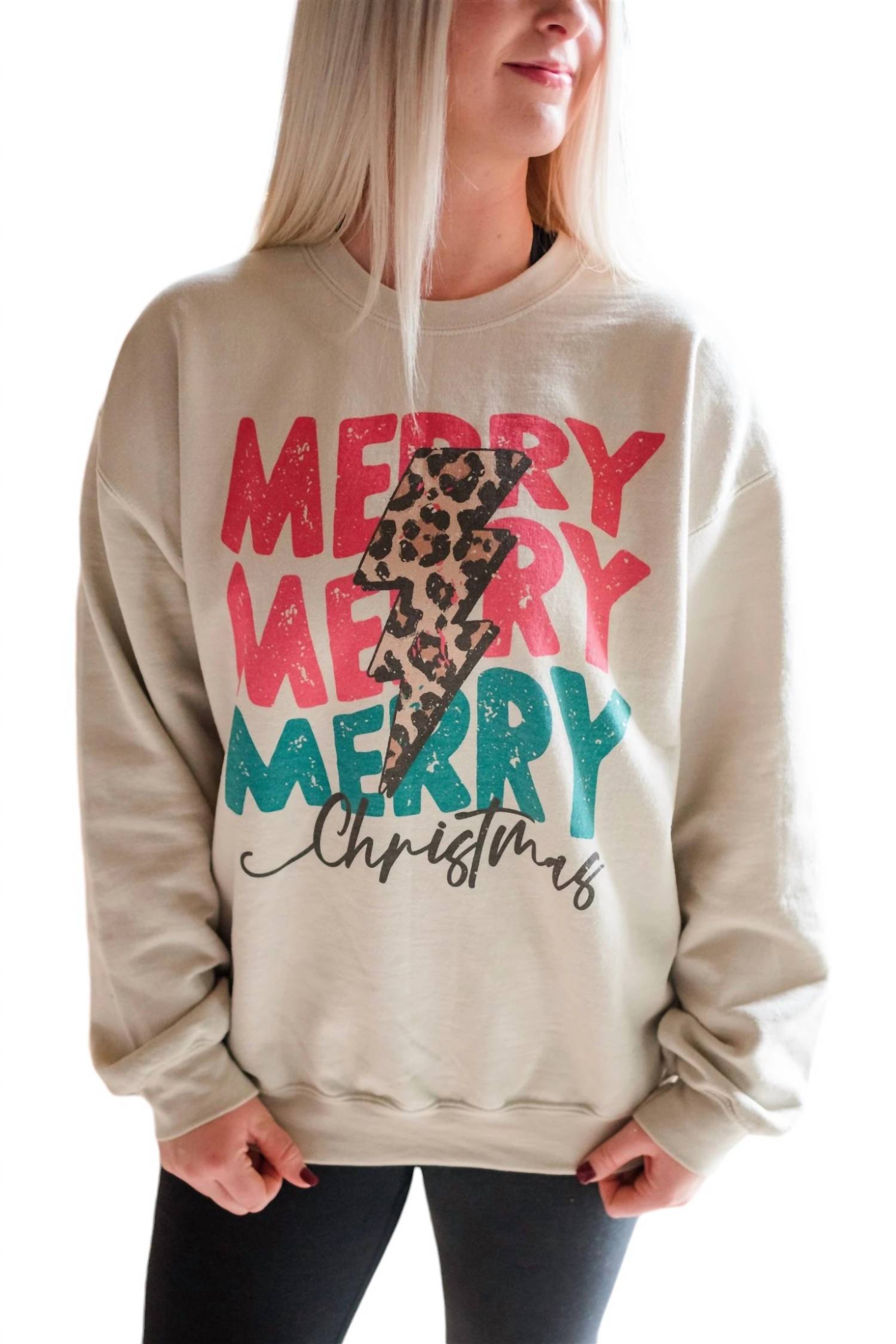 

Свитшот Merry Merry Merry Christmas в песочном цвете OAT COLLECTIVE, цвет sand