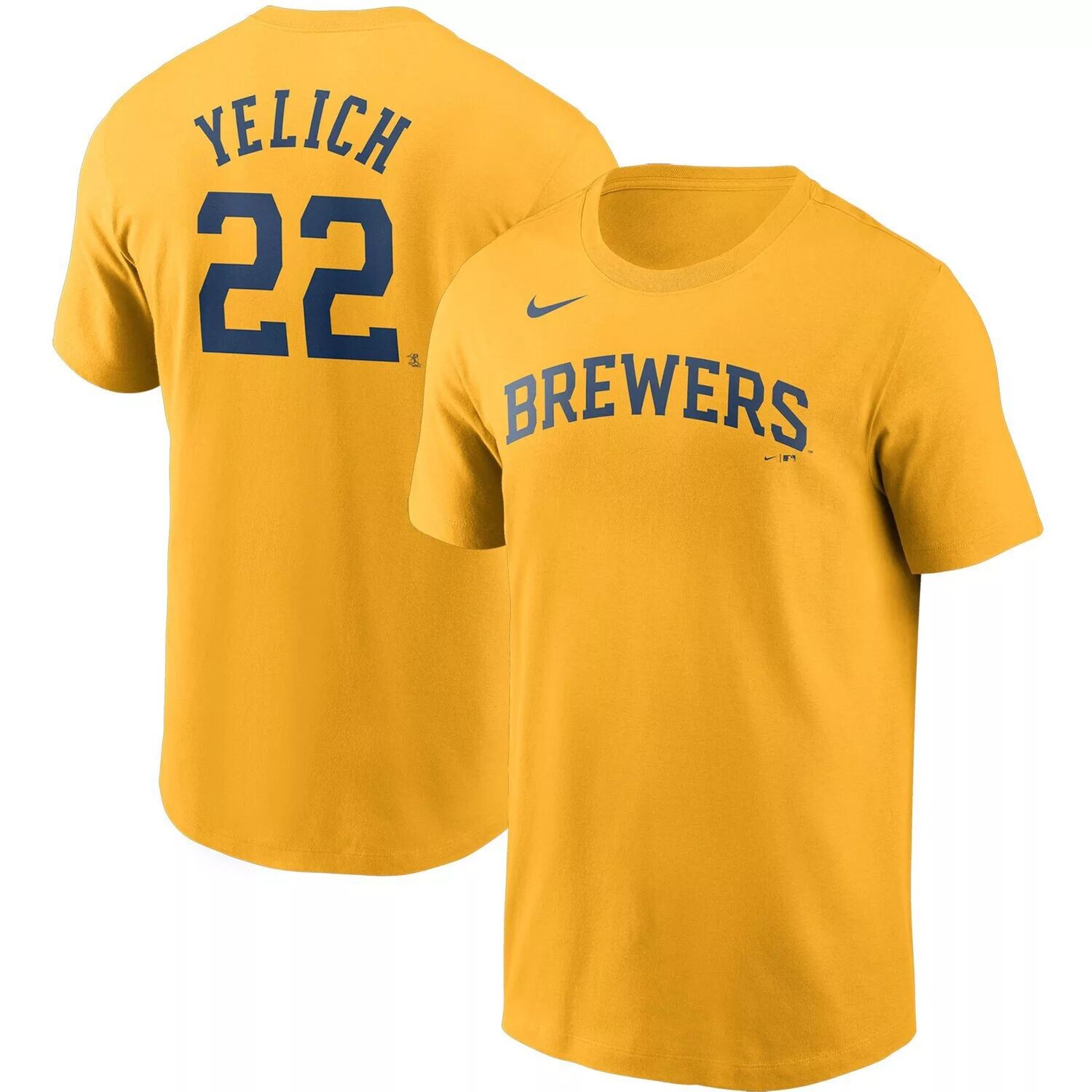 

Мужская футболка Christian Yelich Gold Milwaukee Brewers с именем и номером Nike