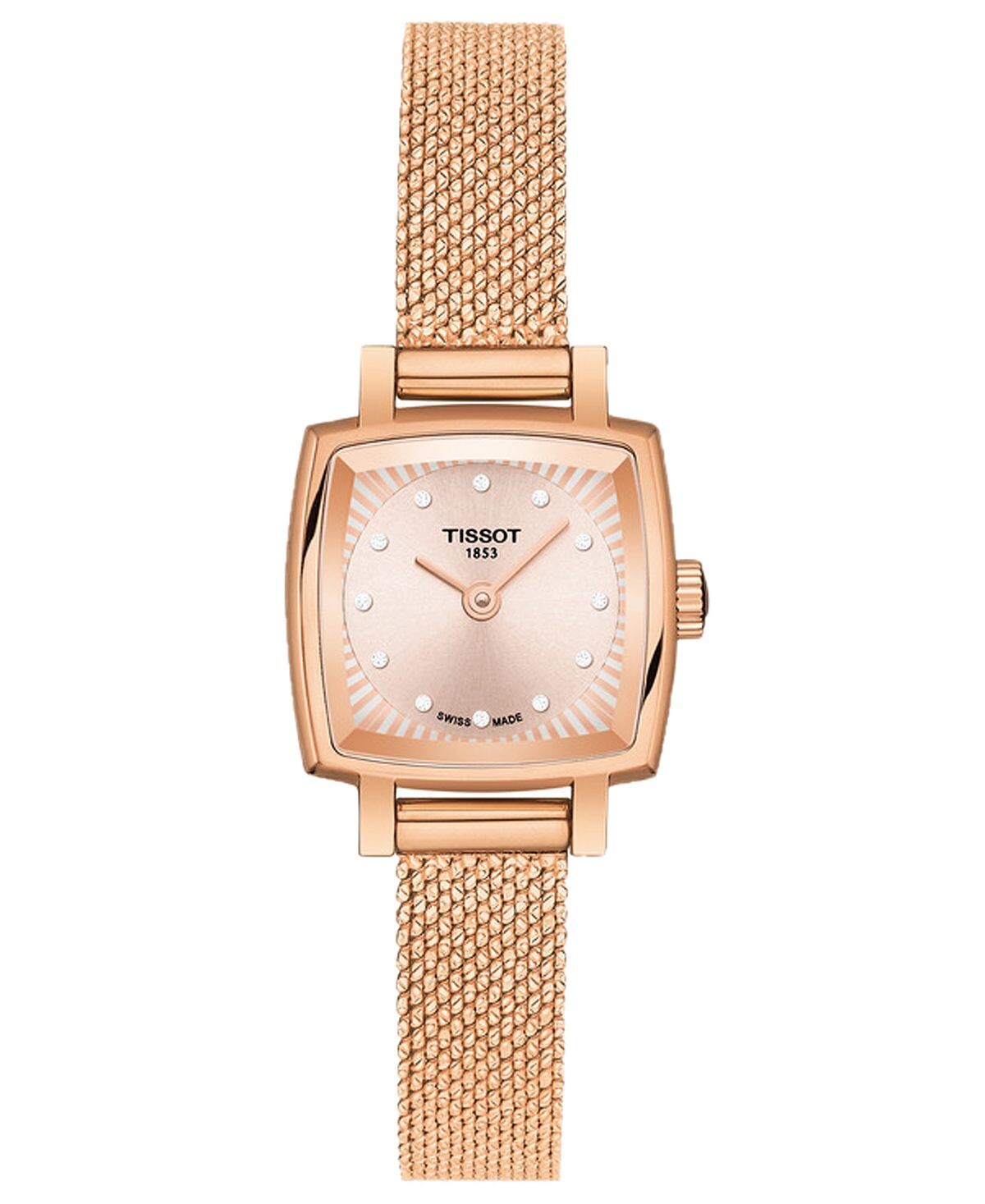 

Женские швейцарские часы T-Lady Lovely Diamond Accent из розового золота с сетчатым браслетом, 20 мм Tissot, золотой