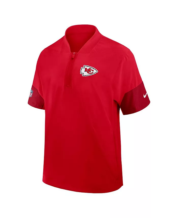 Мужская красная тренерская куртка Kansas City Chiefs с коротким рукавом и четверть-молнией для игры на боковой линии Nike — фото 2
