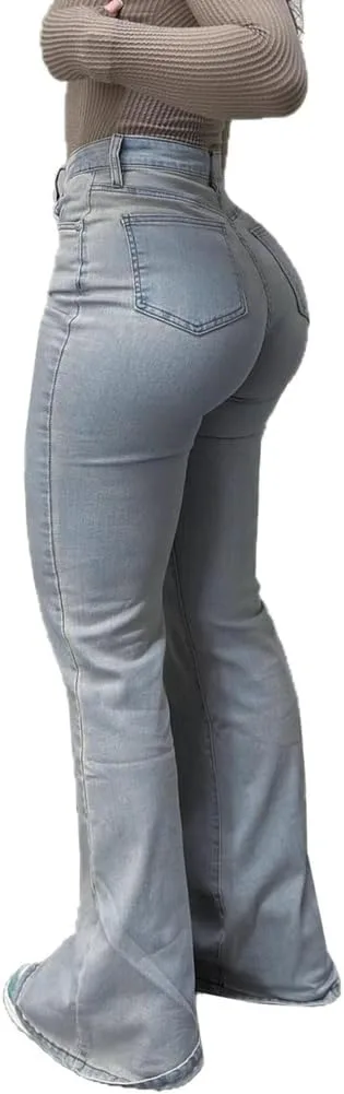 

Женские джинсы с высокой талией и расклешенным низом, потертые, облегающие cffvdiz