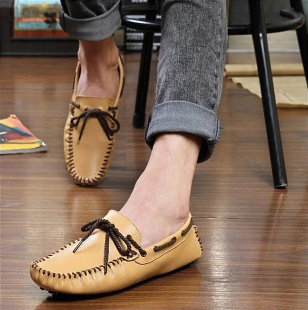 Лоферы кожаные Mens Slip-on Loafers Round Toe Genuine Leather Comfortable Anti-Slip Lightweight Flexible Classic Shoes, Желтый DHFIRUFSHLO — фото 3
