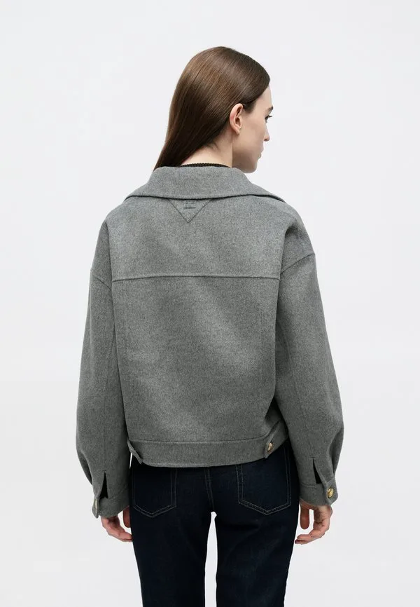 Двубортное летнее пальто-бушлат из шерстяной смеси Tommy Hilfiger, Med Heather Grey — фото 3