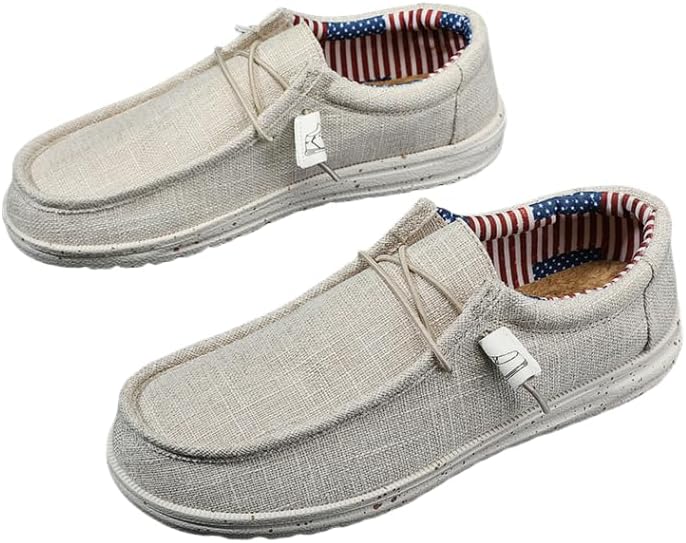 

Удобные дышащие лоферы - слипоны для мужчин для бега, вождения и походов - нескользящая, прочная подошва, повседневная обувь для ходьбы Hhhchpm, бежевый