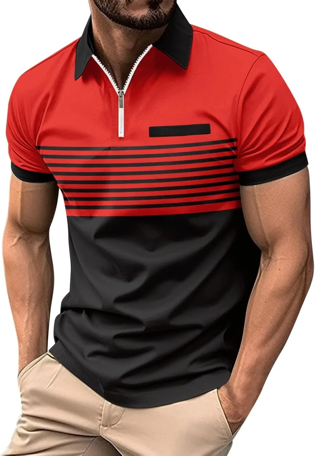 Мужская поло с карманом, короткий рукав, полоска, slim fit