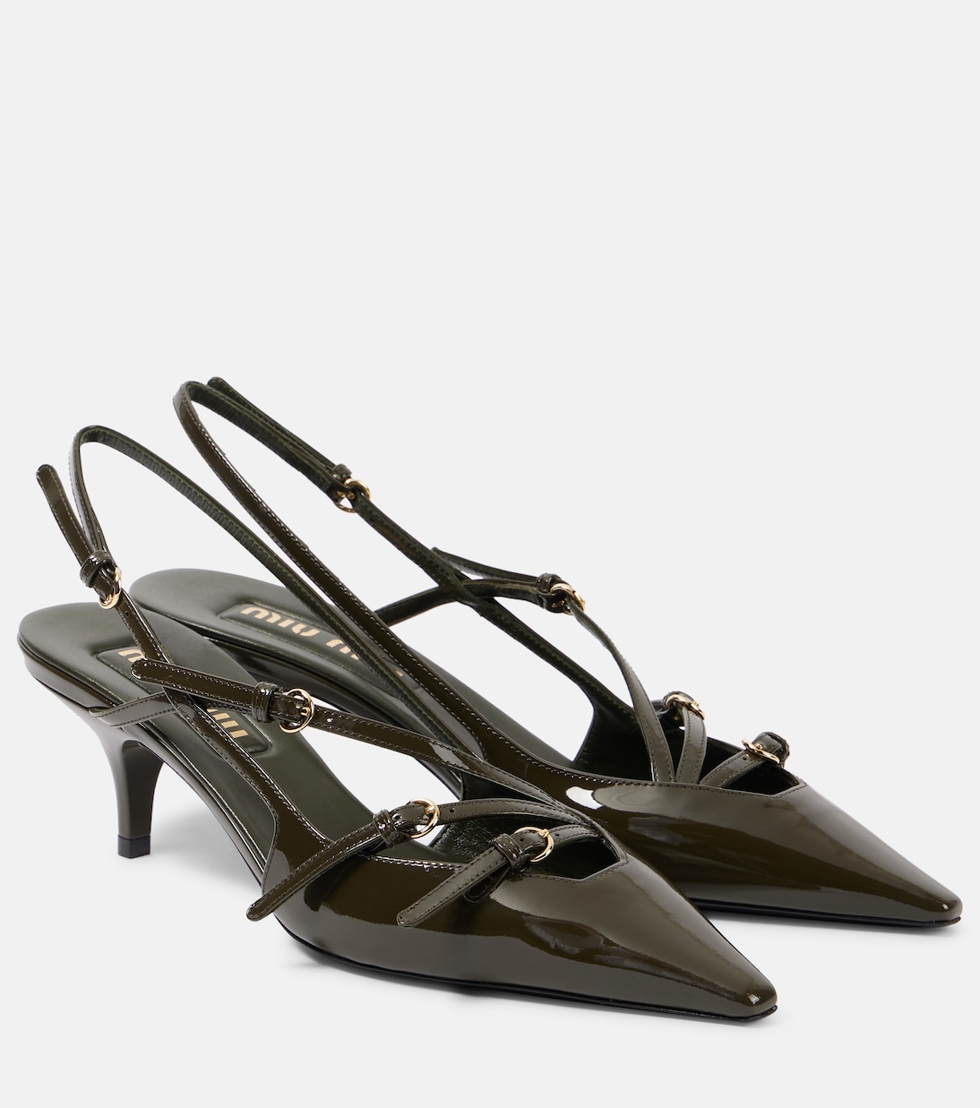 Лаковые туфли-лодочки на ремешке Miu Miu, Loden
