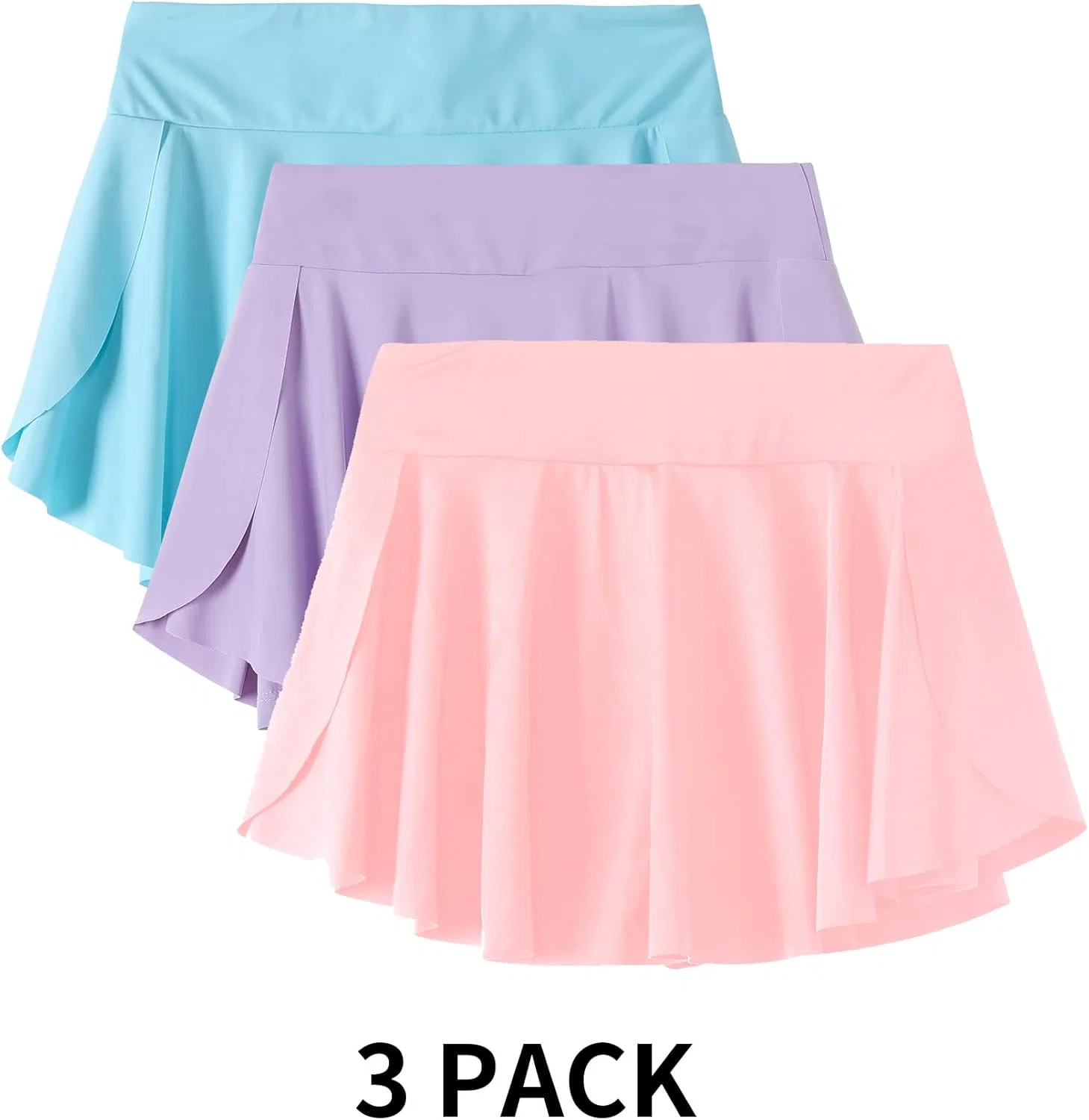 Спортивные шорты для девочек с карманами Hvididan, набор 3 шт, light blue+purple+pink — фото 3