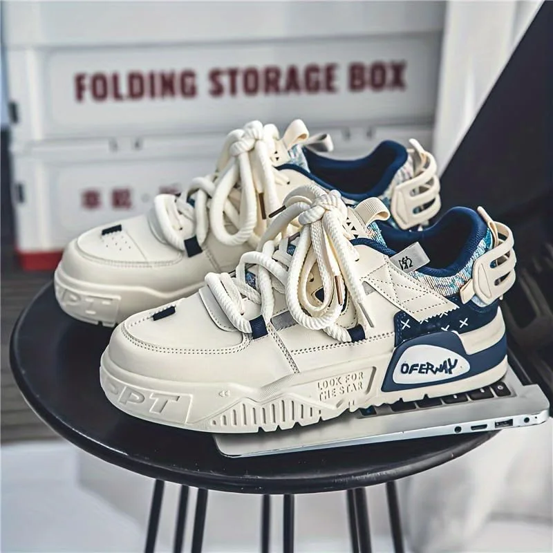 Кроссовки Men's Trendy Sneakers Casual Sporty Low-Top Lace-Up Shoes Non-Slip Rubber Outsole Breathable Fabric Lining for Daily Wear Hhhchpm, бежевый
