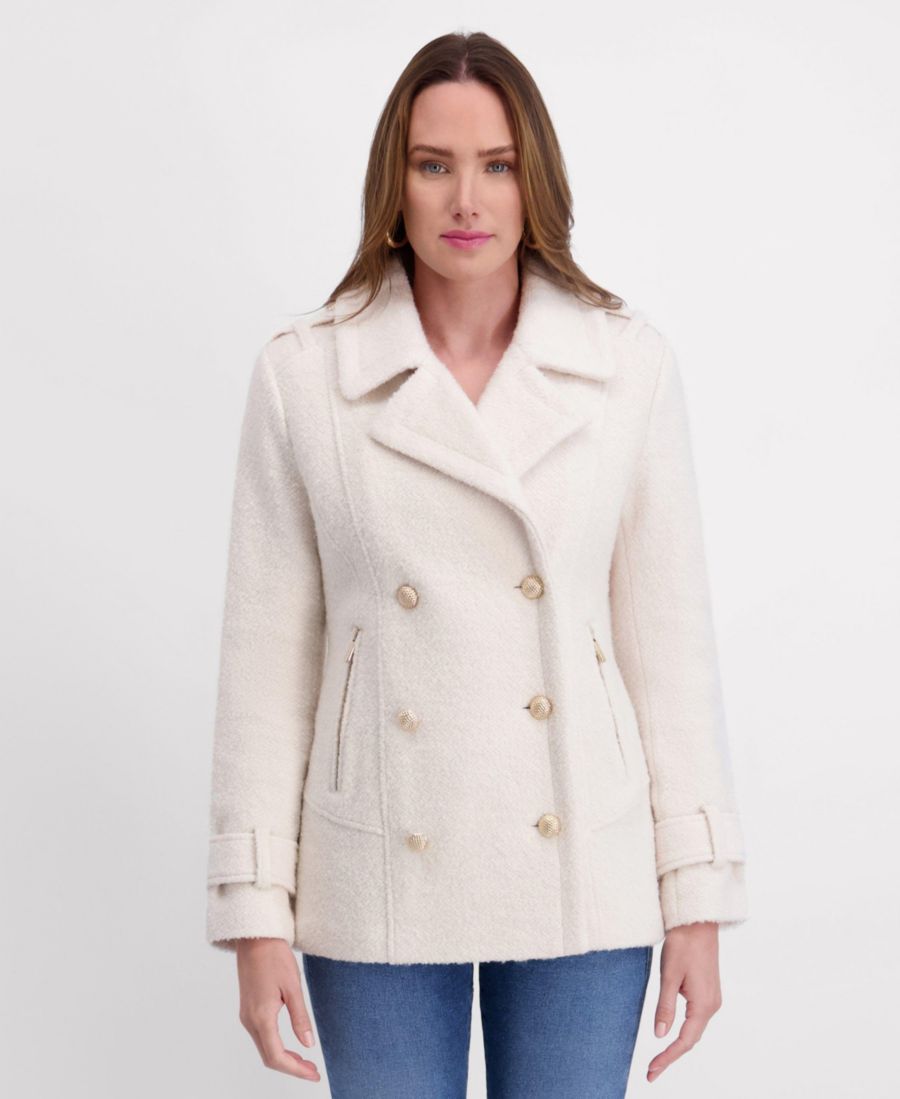 

Женское пальто-букле с золотыми акцентами kensie, Ivory
