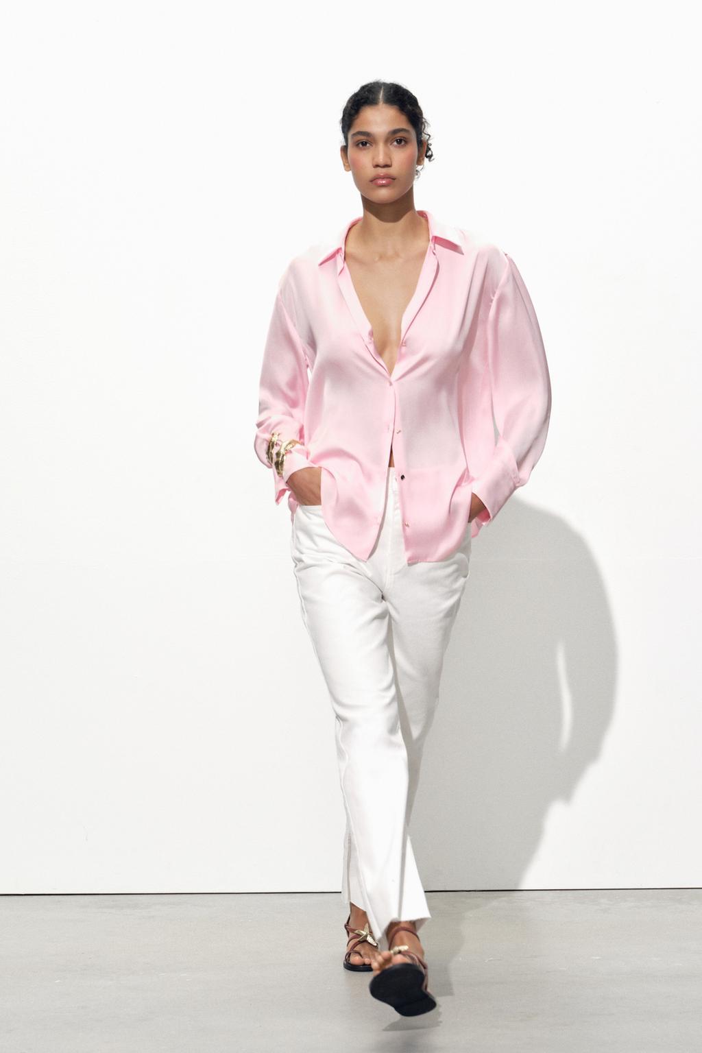 

Базовая атласная рубашка ZARA, розовый