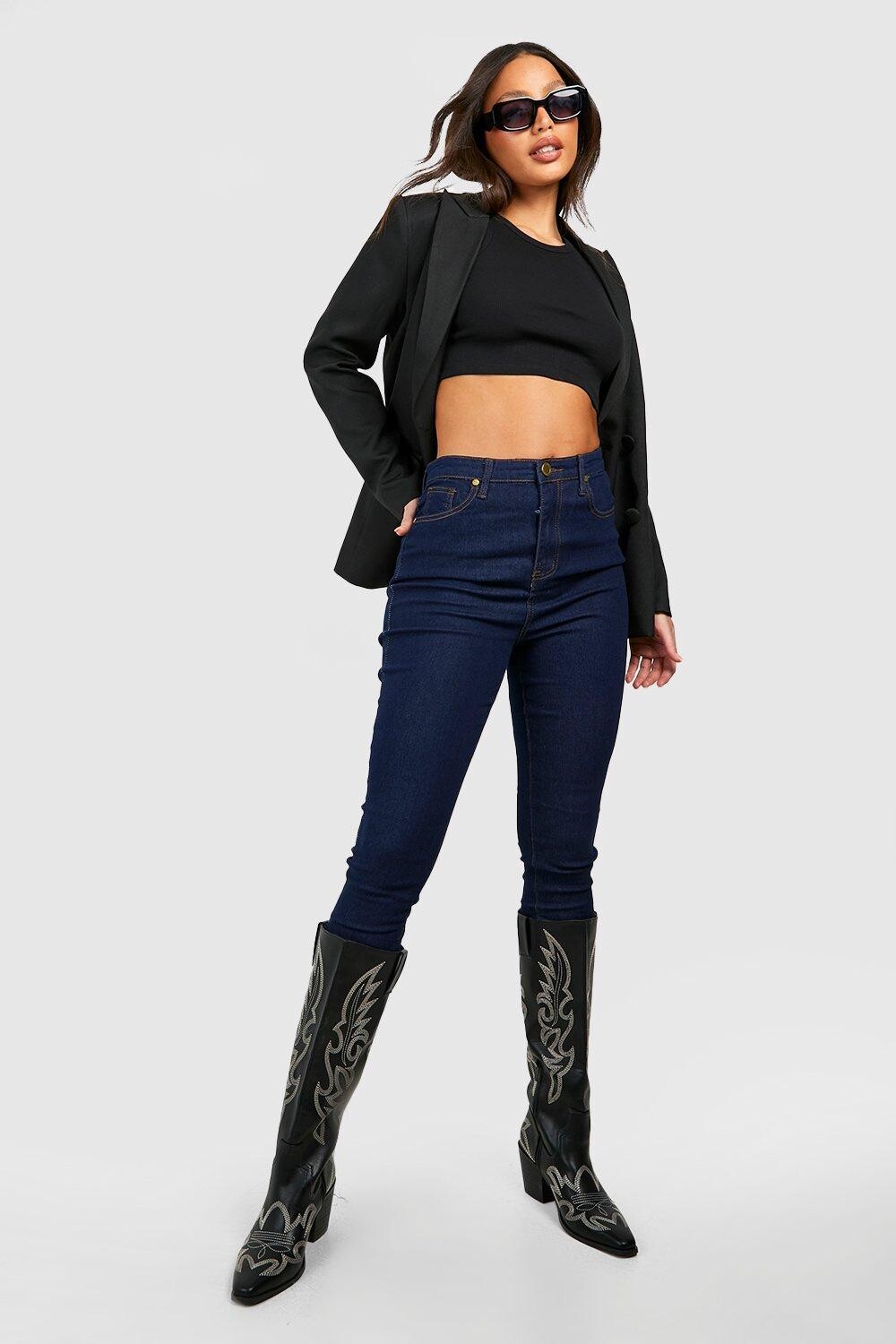 

Джинсы скинни с высокой посадкой basics Boohoo, синий