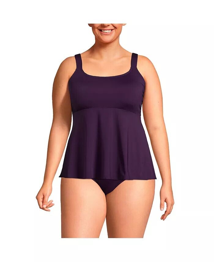 

Топ танкини больших размеров с трепещущим вырезом и овальным вырезом Lands' End, фиолетовый