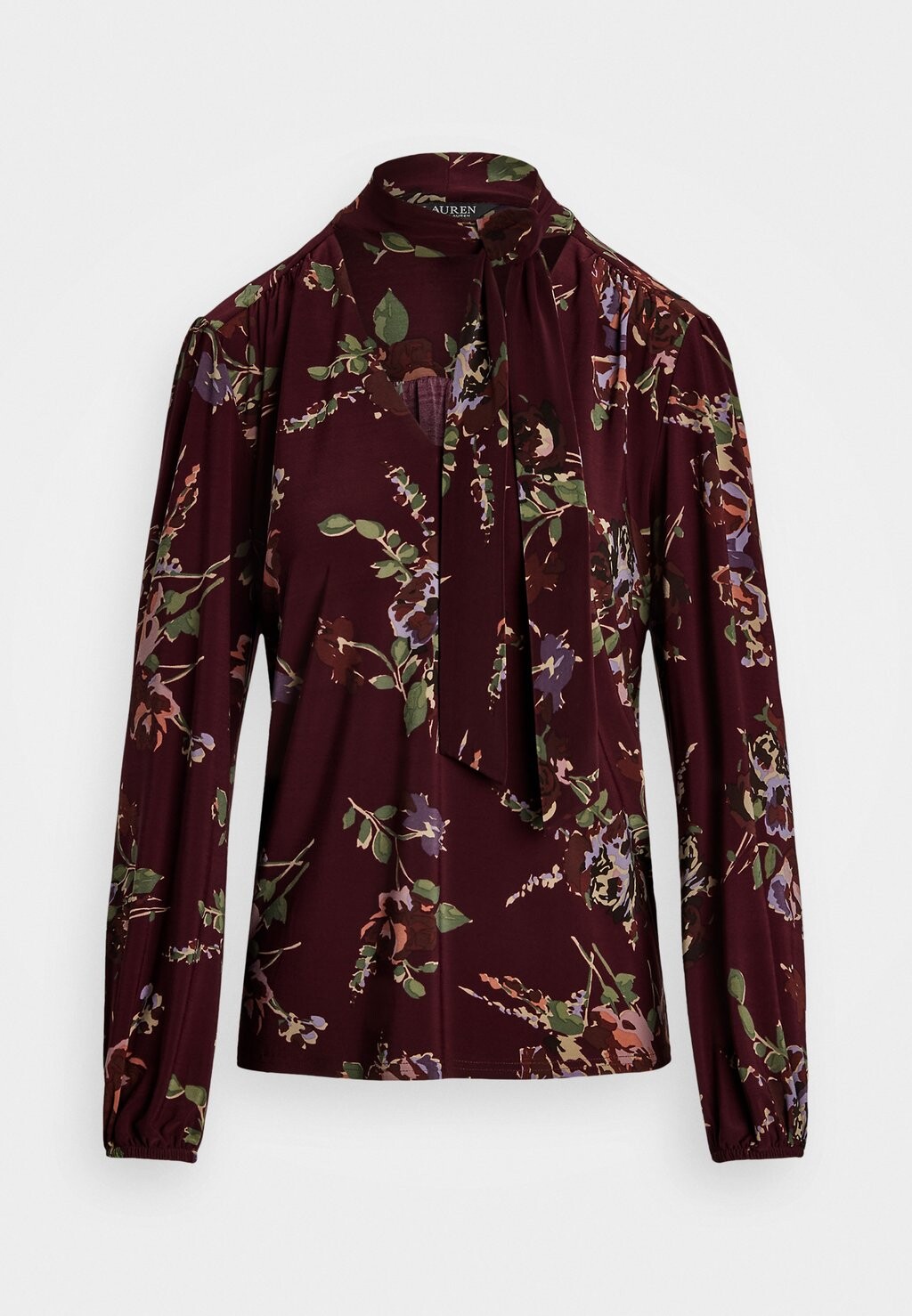 

Топ с длинными рукавами FLORAL STRETCH JERSEY TIE NECK TOP Lauren Ralph Lauren, Бордо
