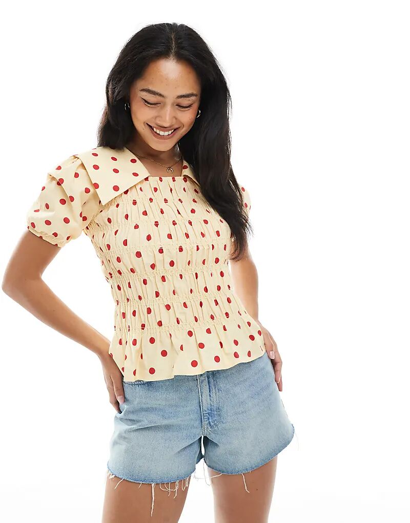 

Топ ASOS DESIGN с большим воротником и сборками в горошек