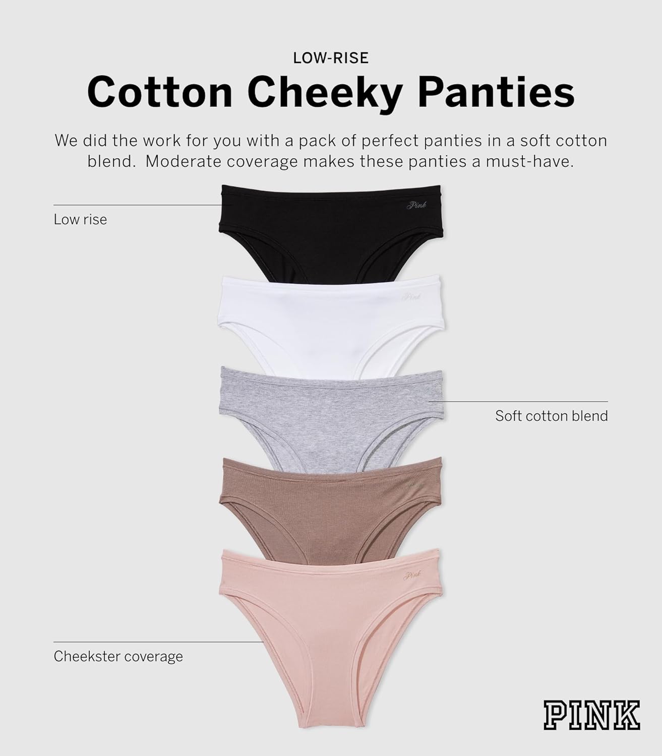 Комплект трусов Victoria's Secret PINK Cotton Cheeky Underwear, мультиколор — фото 3