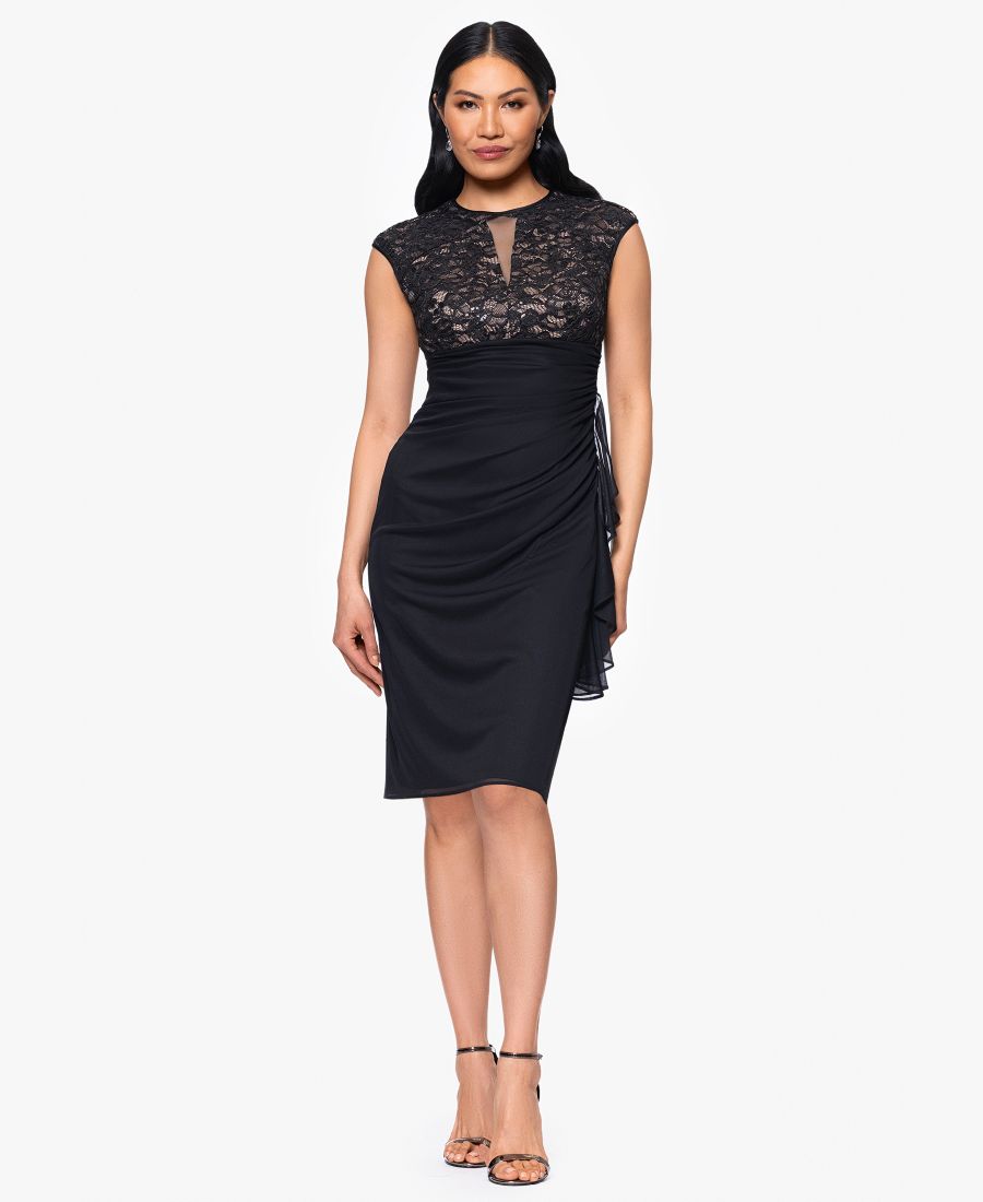 

Женское платье-футляр с кружевом B&A By Betsy and Adam, Black,Nude