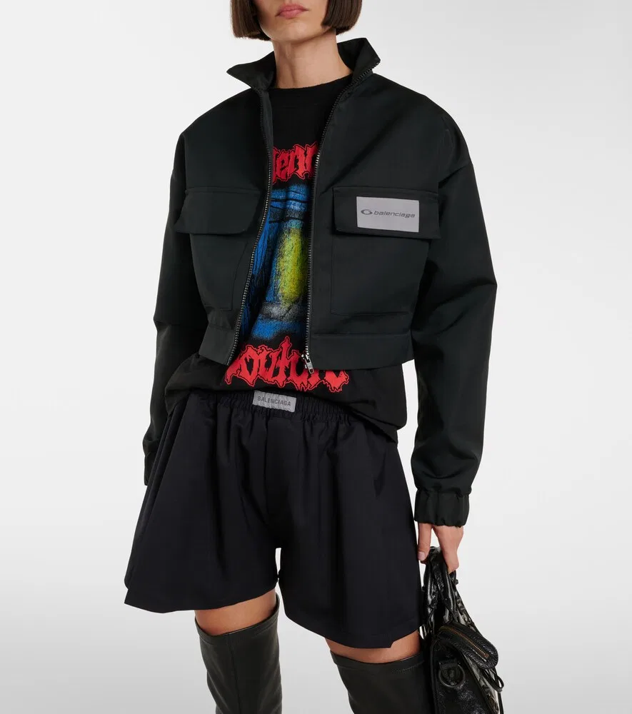 Укороченная спортивная куртка из технической ткани Balenciaga, черный — фото 2
