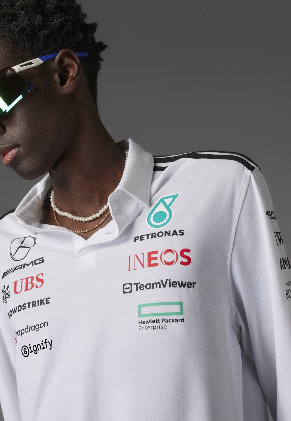 Рубашка поло MERCEDES - AMG PETRONAS FORMULA ONE TEAM LONG SLEEVE MEN - Long sleeved top Adidas Originals, белый — фото 4