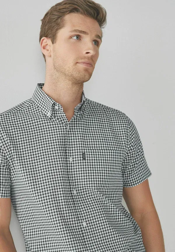 Рубашка оксфорд Next, Easy iron button down oxford shirt, темно-синяя/белая клетка — фото 2