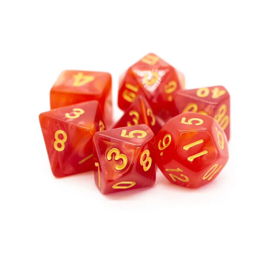 

Поли-комплект красный с золотом (7), Acrylic-Resin Dice - Pearl Drop