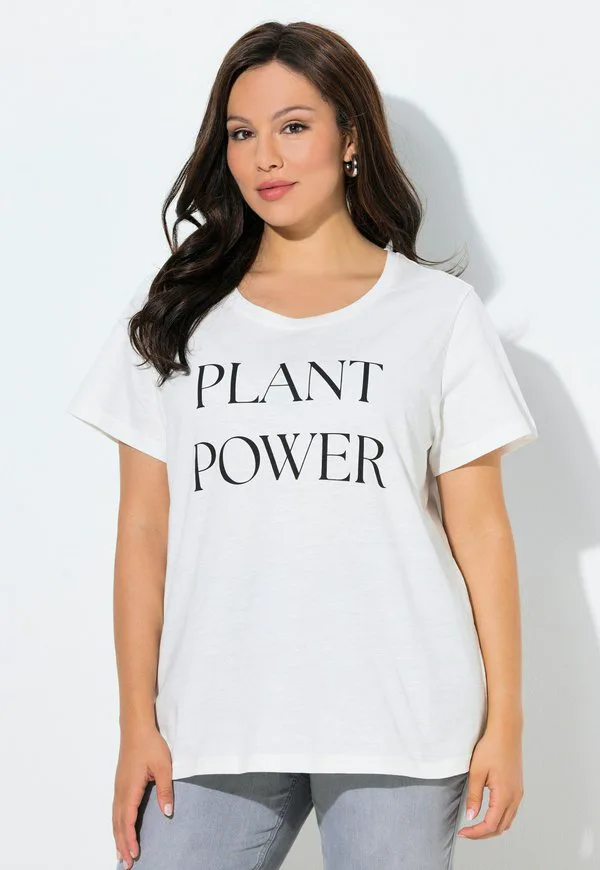

Футболка с коротким рукавом и v-образным вырезом plant power с принтом Ulla Popken, Off-White, Белый, Футболка с коротким рукавом и v-образным вырезом plant power с принтом Ulla Popken, Off-White