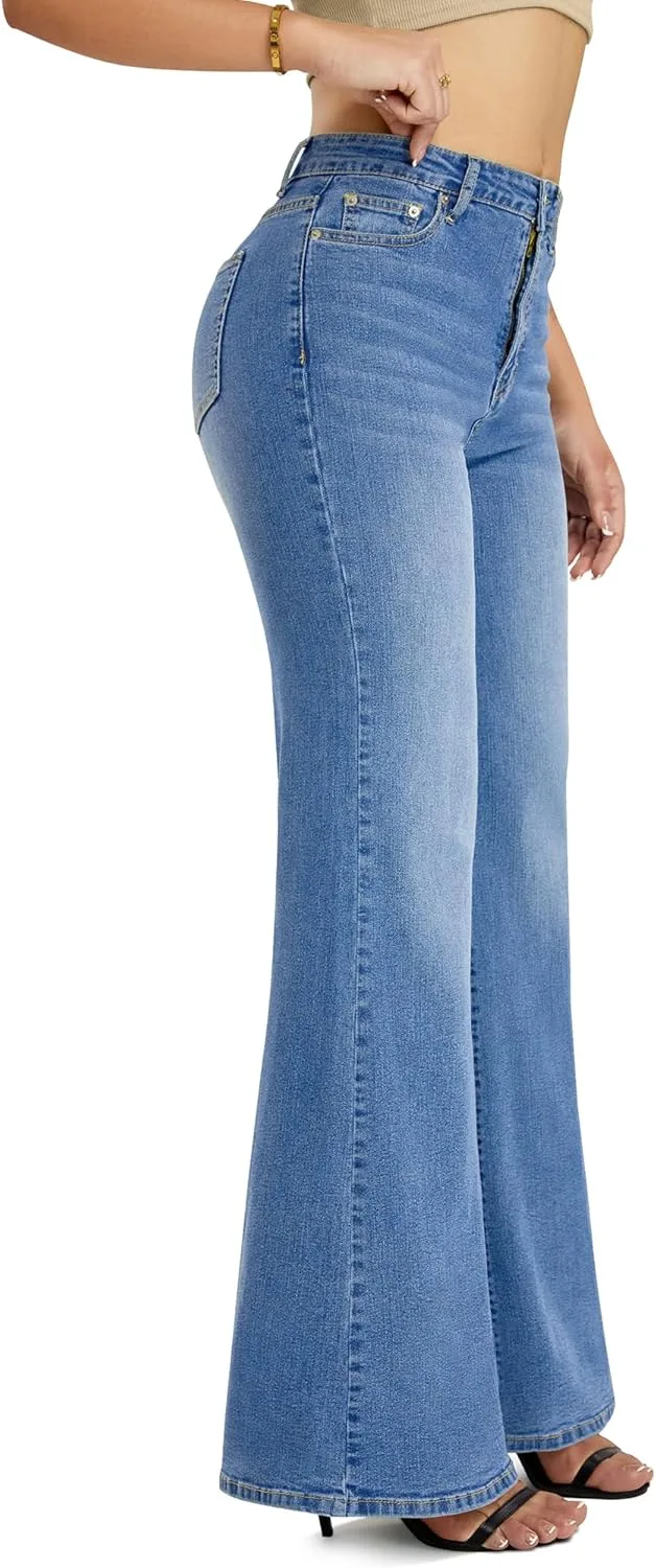 

Джинсы женские High Waisted Wide Leg Flared, Stretchy Loose Bell Bottom с 5-Pocket QICAMO