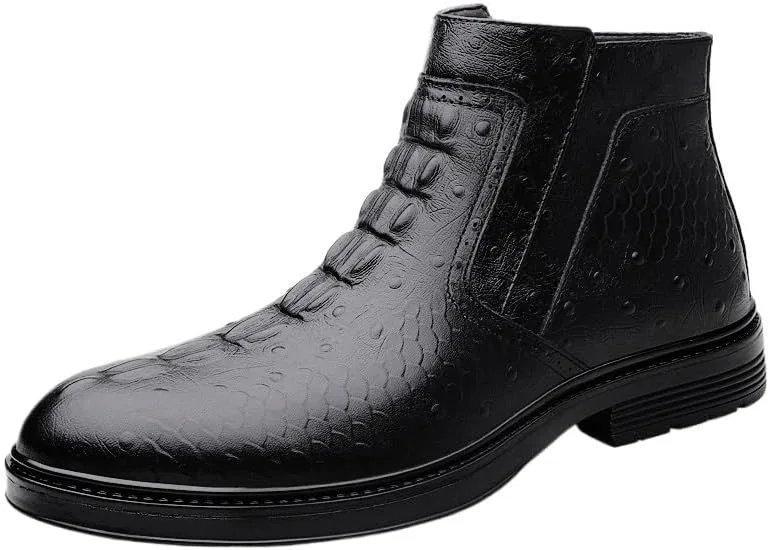 Лоферы кожаные ботинки зимние с крокодиловым рисунком, Black UOPYNE