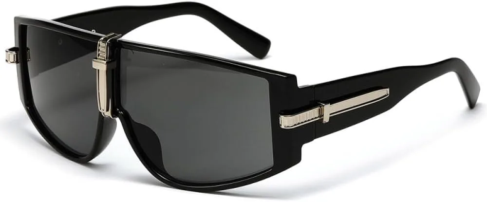 

Модные солнцезащитные очки для женщин, роскошные панк-очки для мужчин, винтажные очки, большие оправы, цветные линзы, защита от УФ-излучения UV400 LXLHWN, Black Grey