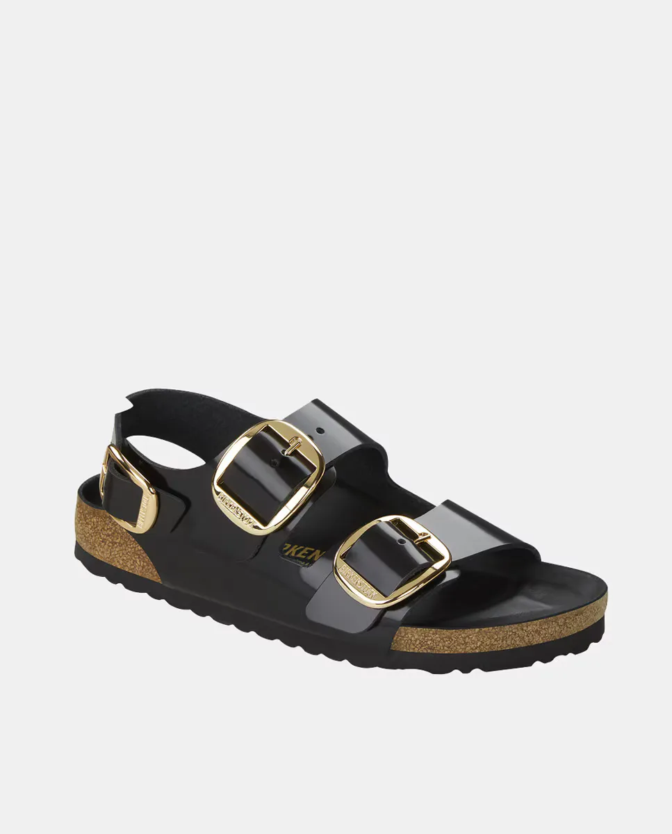 Женские сандалии Milano Big Buckle из кожи на плоской подошве Birkenstock, черный — фото 3