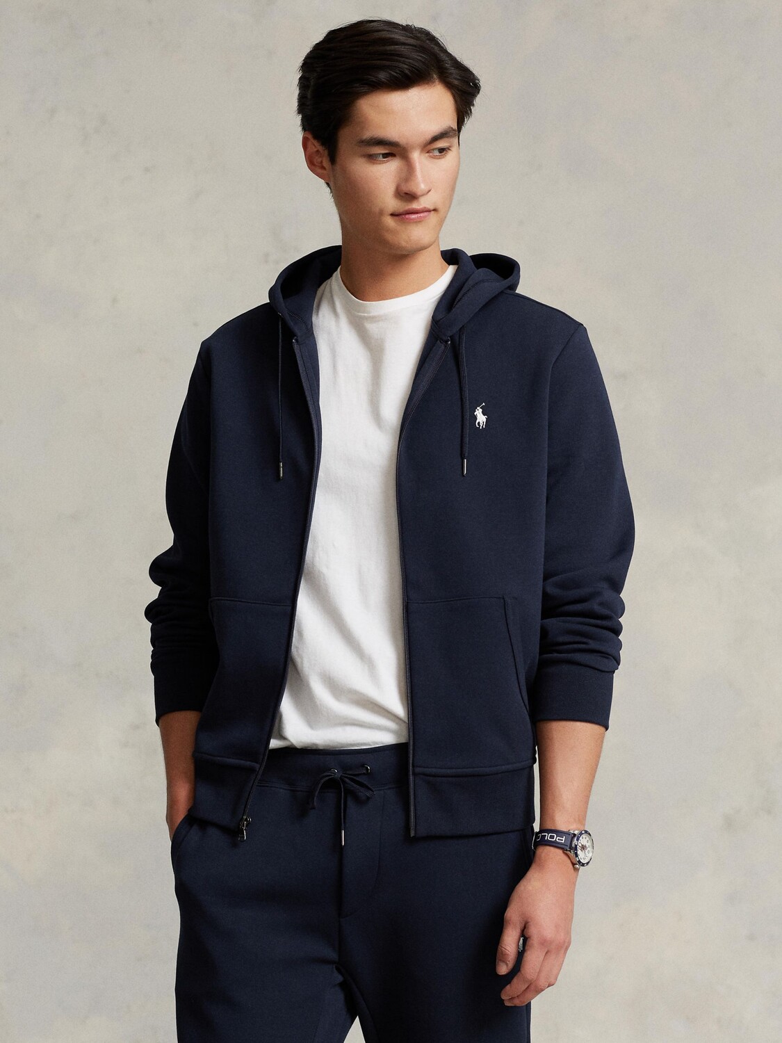 

Толстовка-поло из смесового хлопка Ralph Lauren, авиатор темно-синий