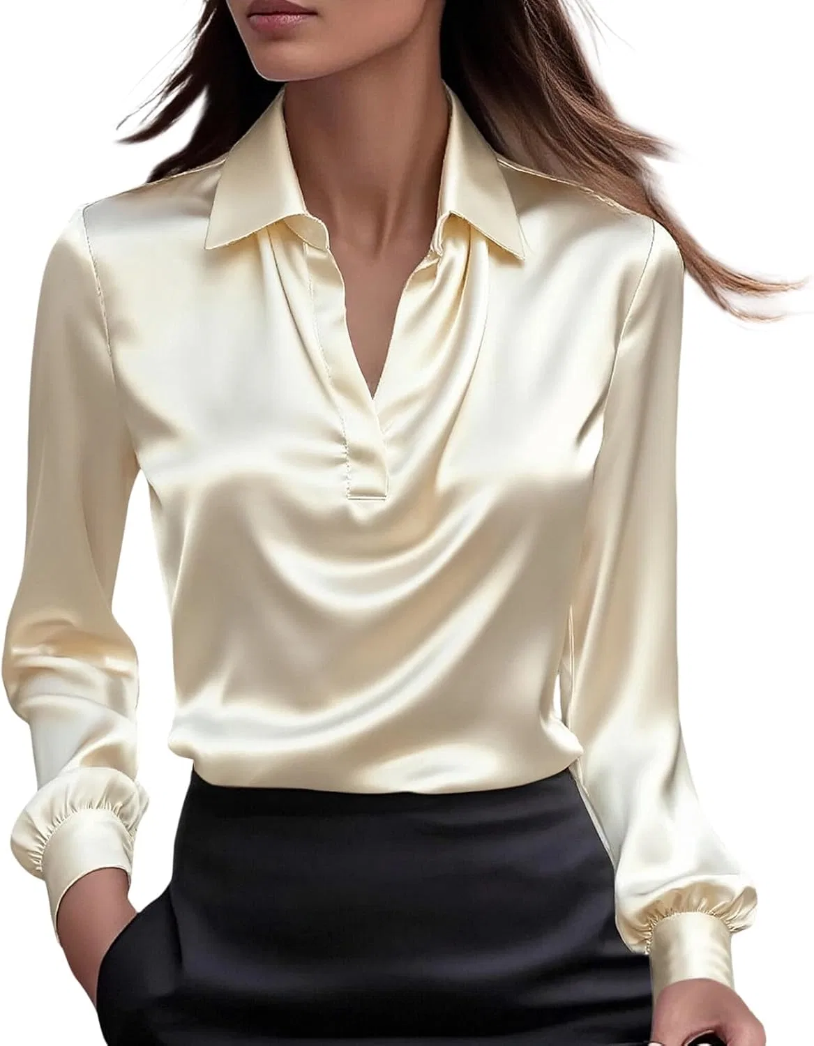Блуза сатиновая Button-Down, черный — фото 4