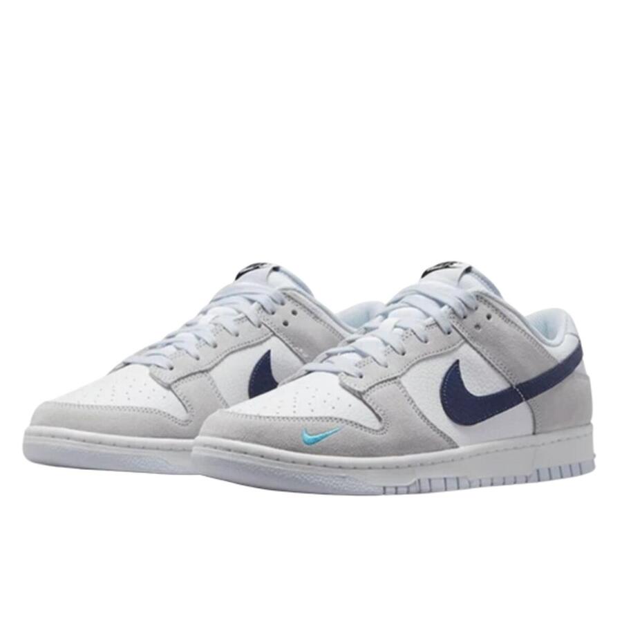 NIKE Кроссовки Dunk Low белого, серого, темно-синего и морского цветов с мини-галочкой — фото 2