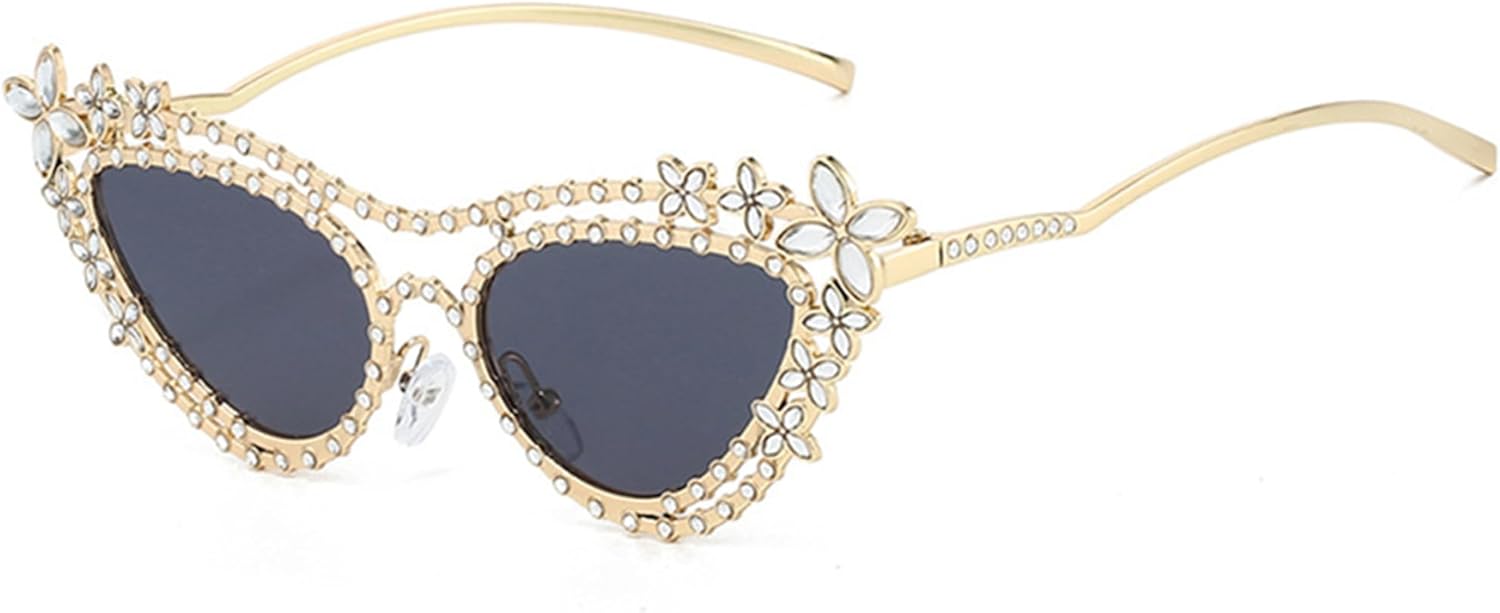 

Солнцезащитные очки bullabulling «Кошачий глаз» со стразами для женщин, в стиле 90-х, блестящие, в стиле хиппи-диско, модные солнцезащитные очки для маленького лица, Gray