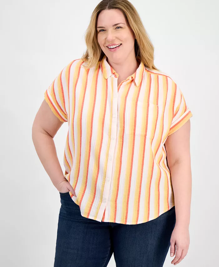 

Полоскатая рубашка кэмп Plus Size Style & Co, оранжевый